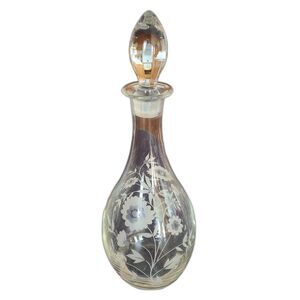 Javit Crystal Wine Decanter Made In Turkey Etched Floral Glass Barware